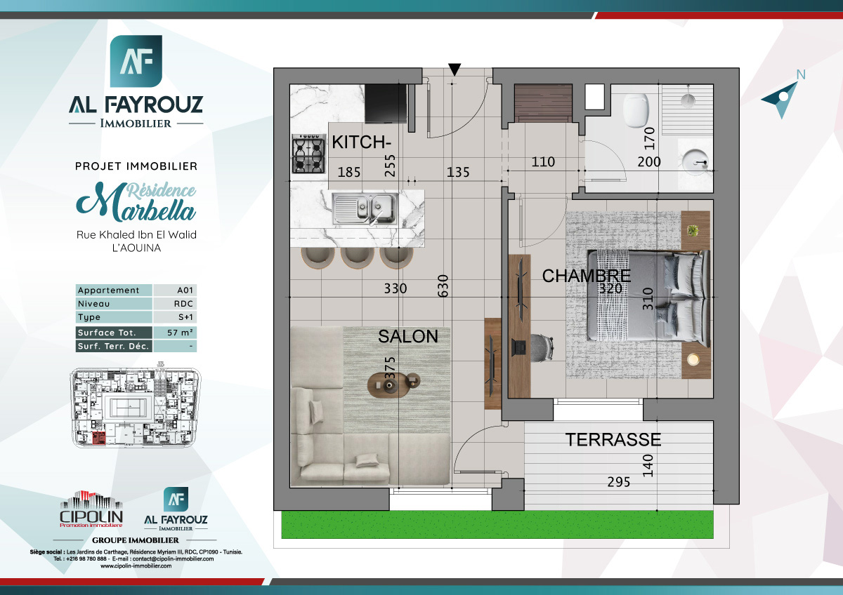 Plan de l'appartement A01 de la résidence Marbella