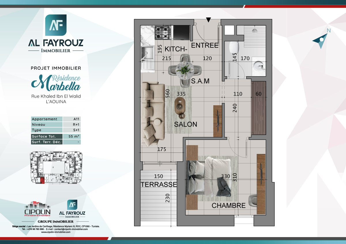 Plan de l'appartement A11 de la résidence Marbella