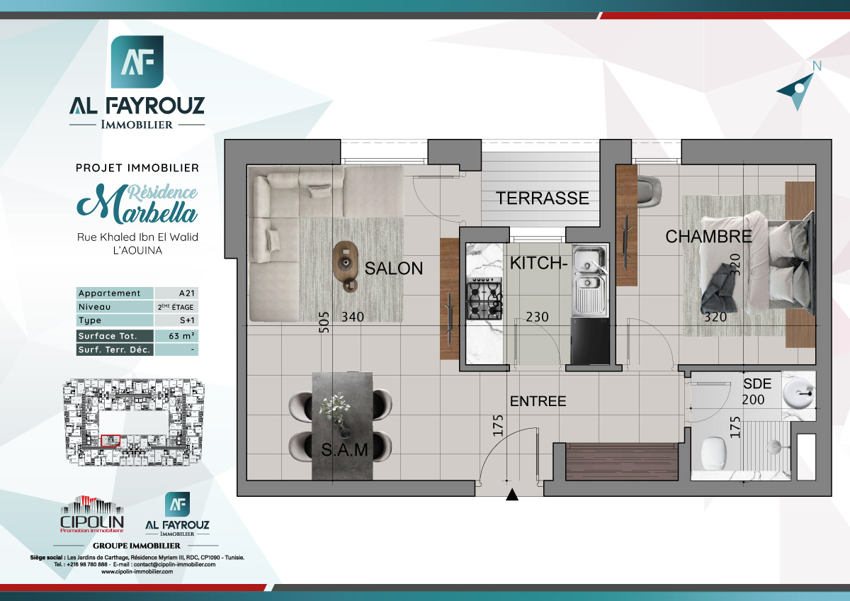 Plan de l'appartement A21 de la résidence Marbella