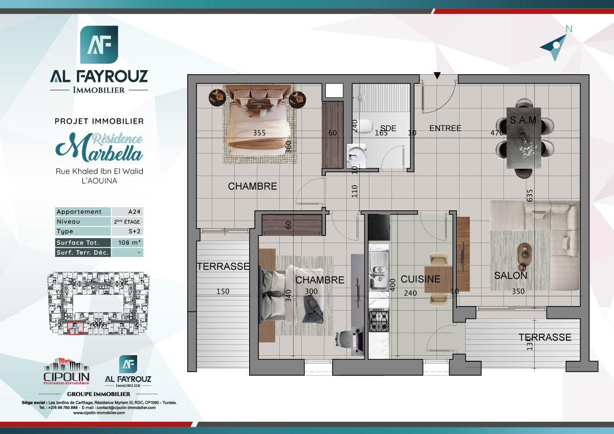 Plan de l'appartement A24 de la résidence Marbella