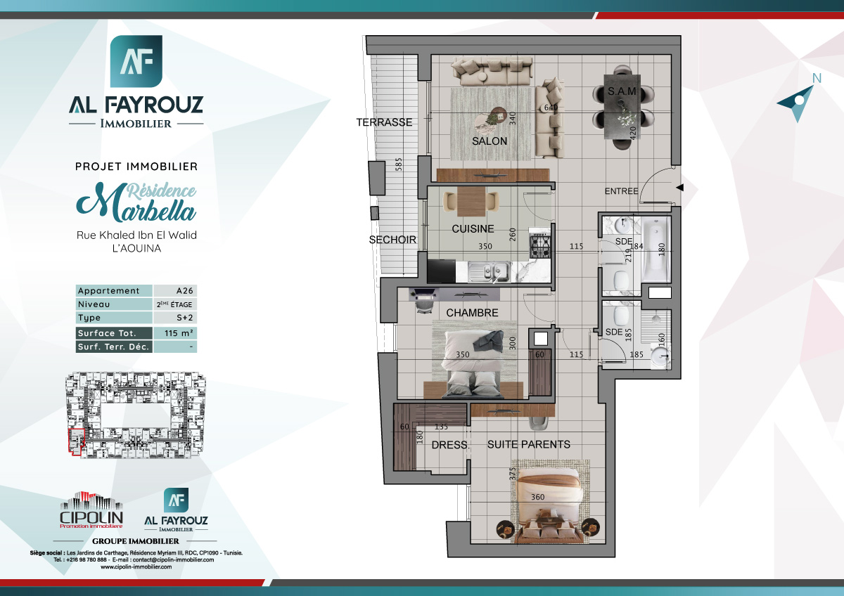 Plan de l'appartement A26 de la résidence Marbella