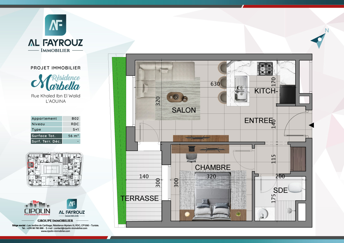 Plan de l'appartement B02 de la résidence Marbella