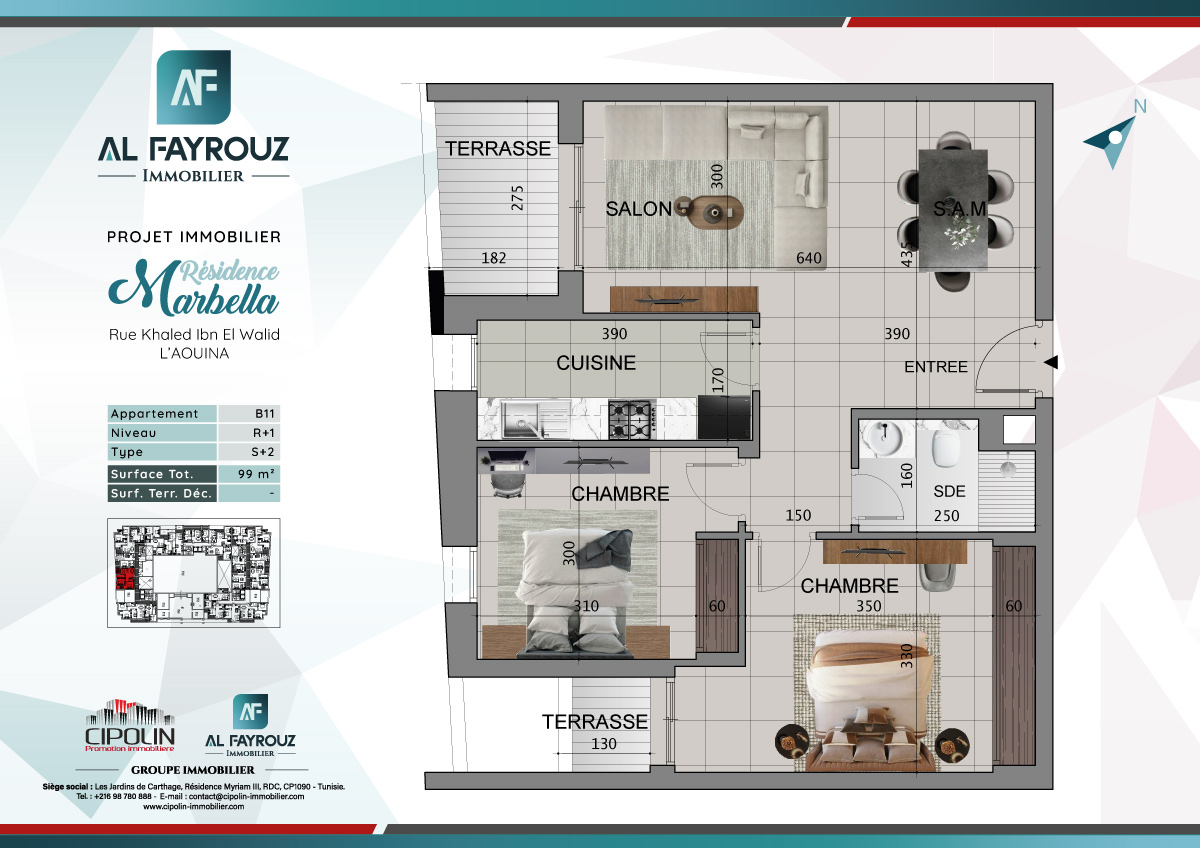 Plan de l'appartement B11 de la résidence Marbella