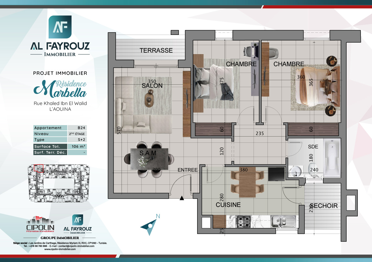 Plan de l'appartement B24 de la résidence Marbella