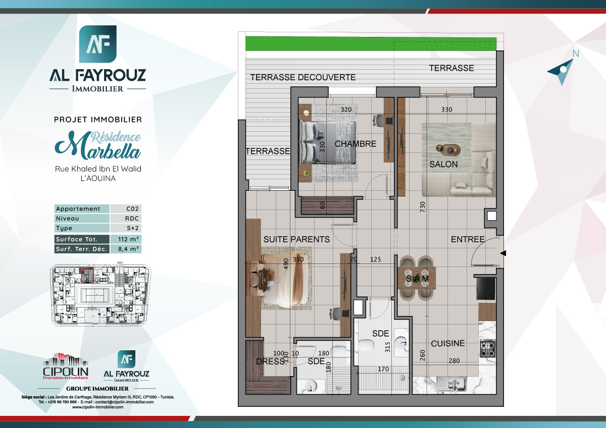 Plan de l'appartement C02 de la résidence Marbella