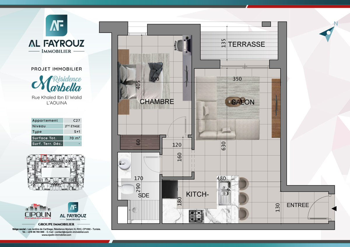 Plan de l'appartement C27   de la résidence Marbella