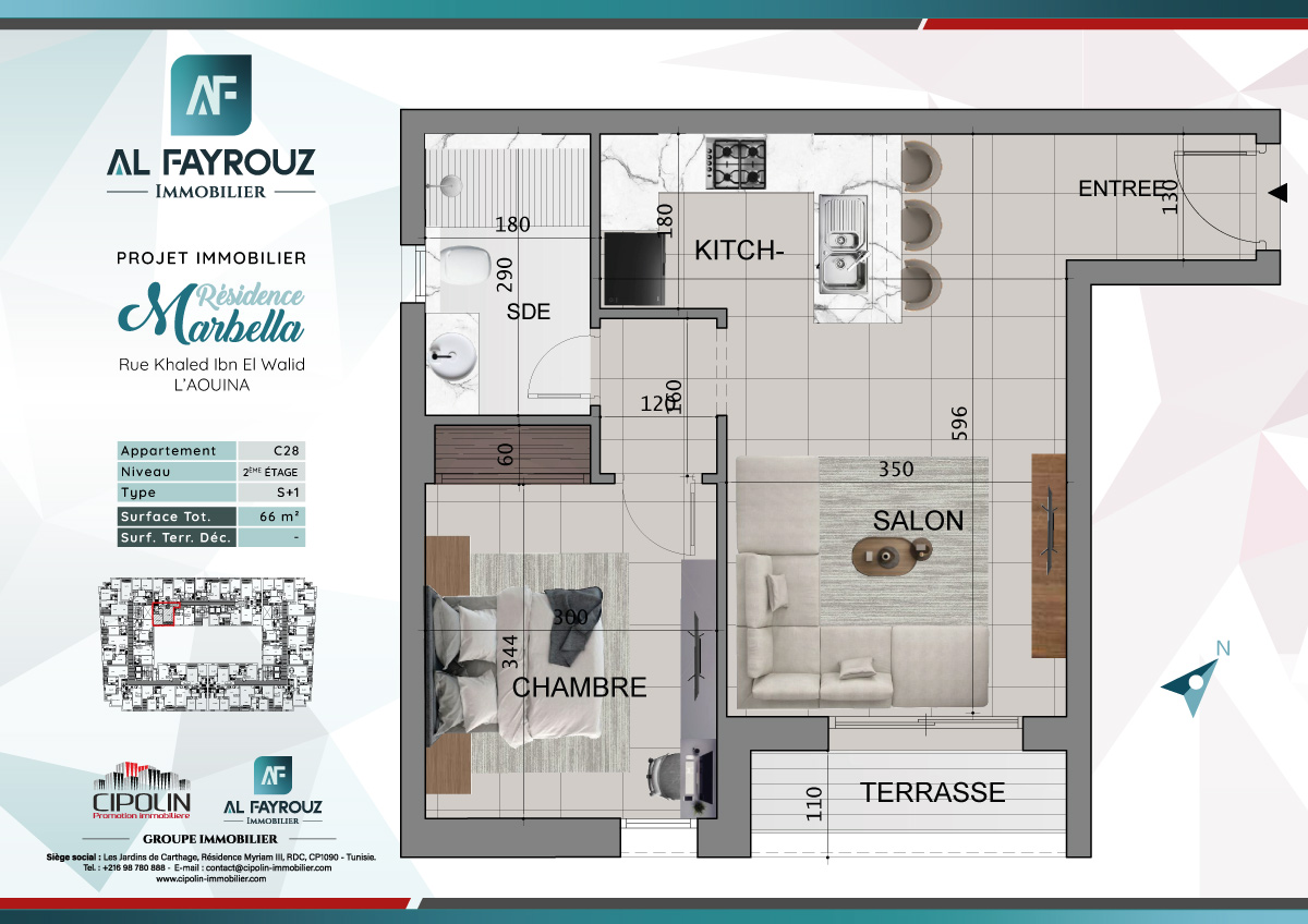 Plan de l'appartement C28 de la résidence Marbella