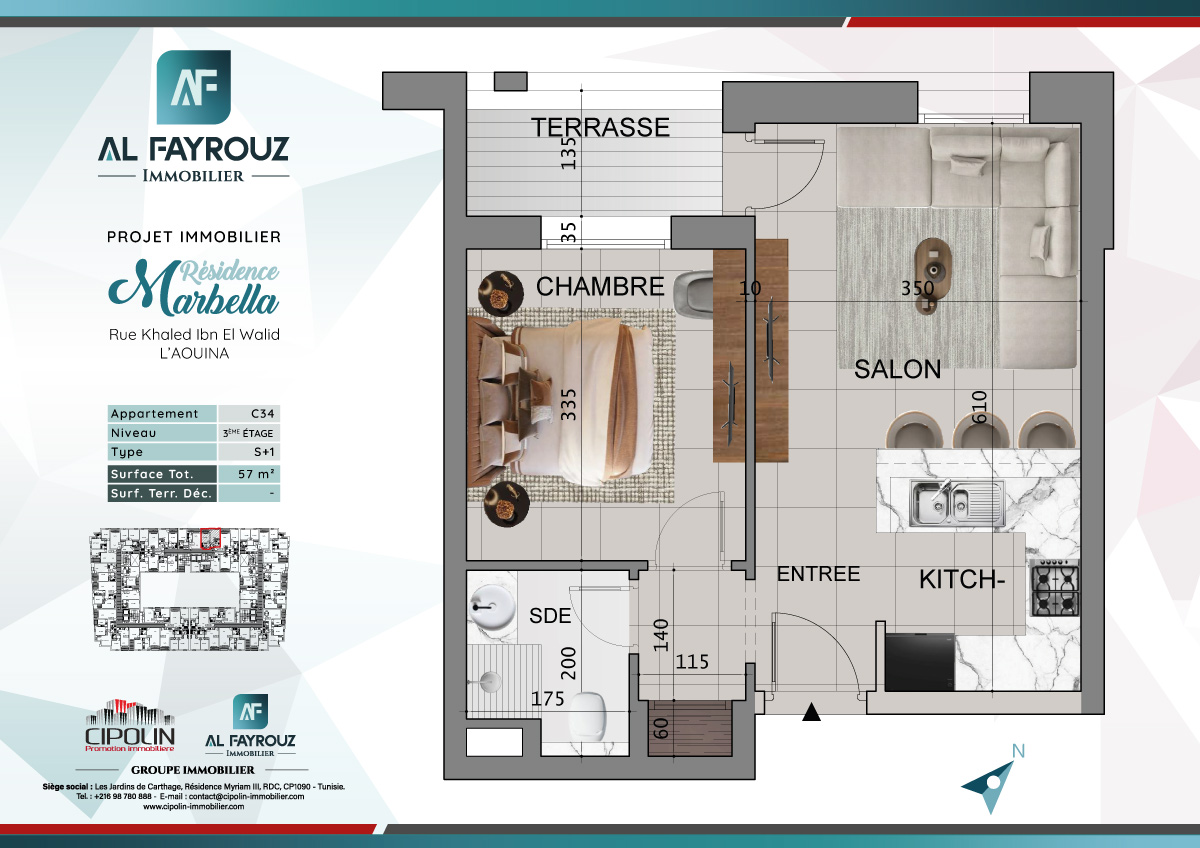 Plan de l'appartement C34 de la résidence Marbella