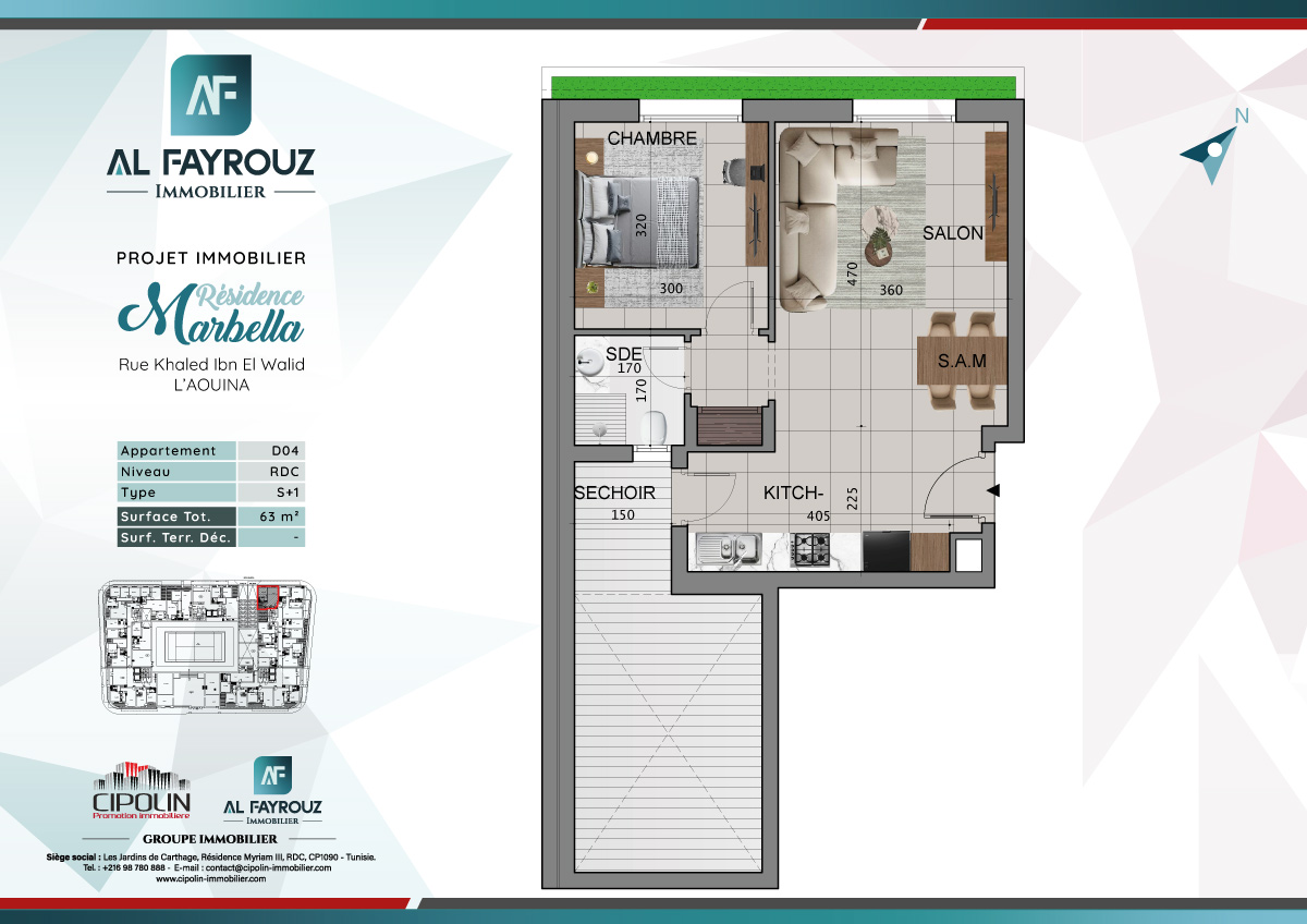Plan de l'appartement D04 de la résidence Marbella