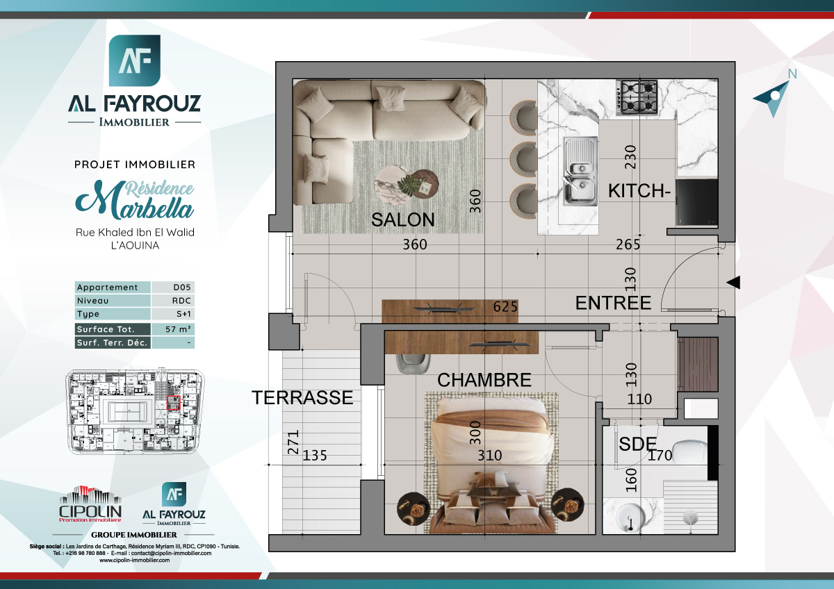 Plan de l'appartement D05 de la résidence Marbella