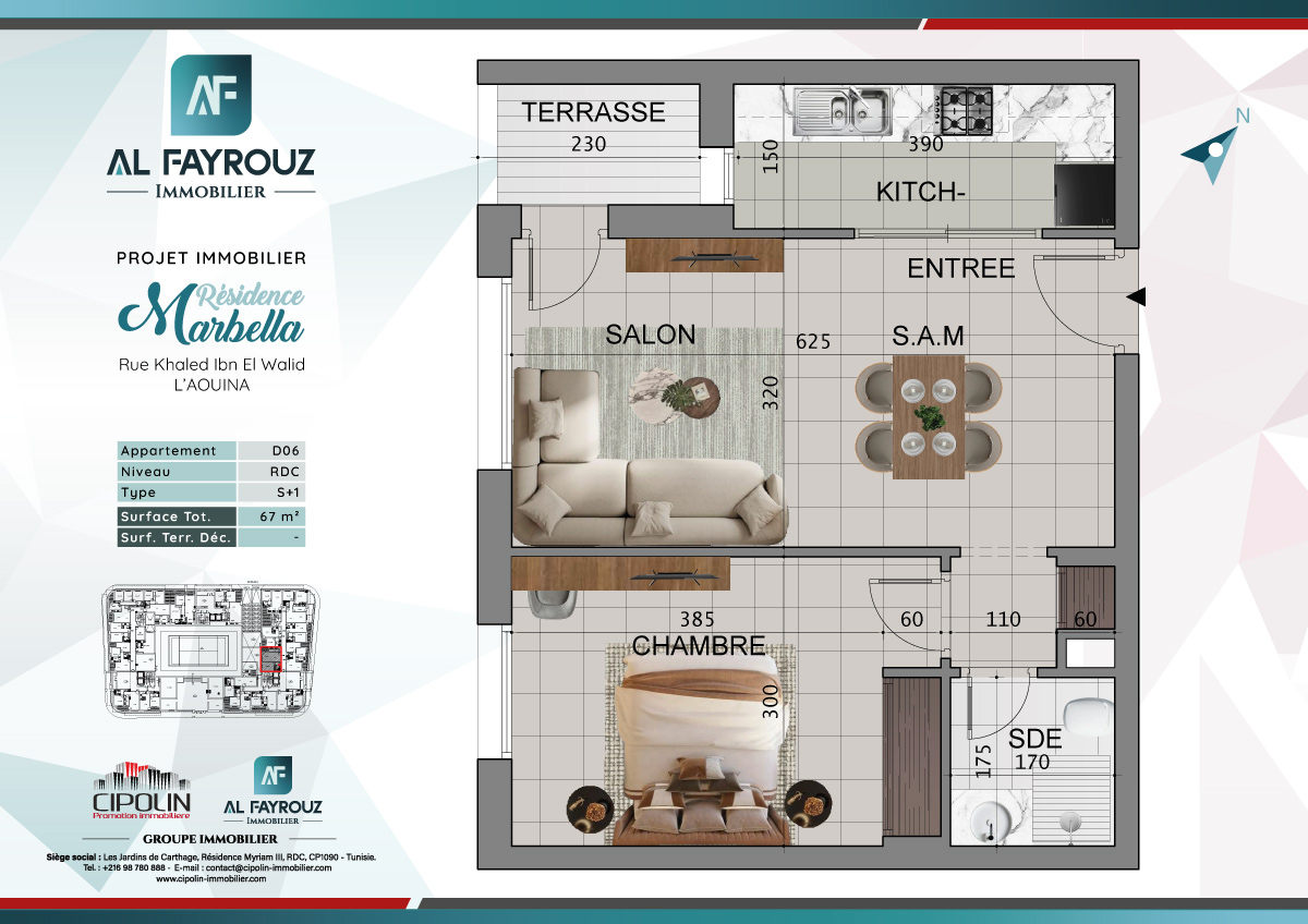 Plan de l'appartement D06 de la résidence Marbella