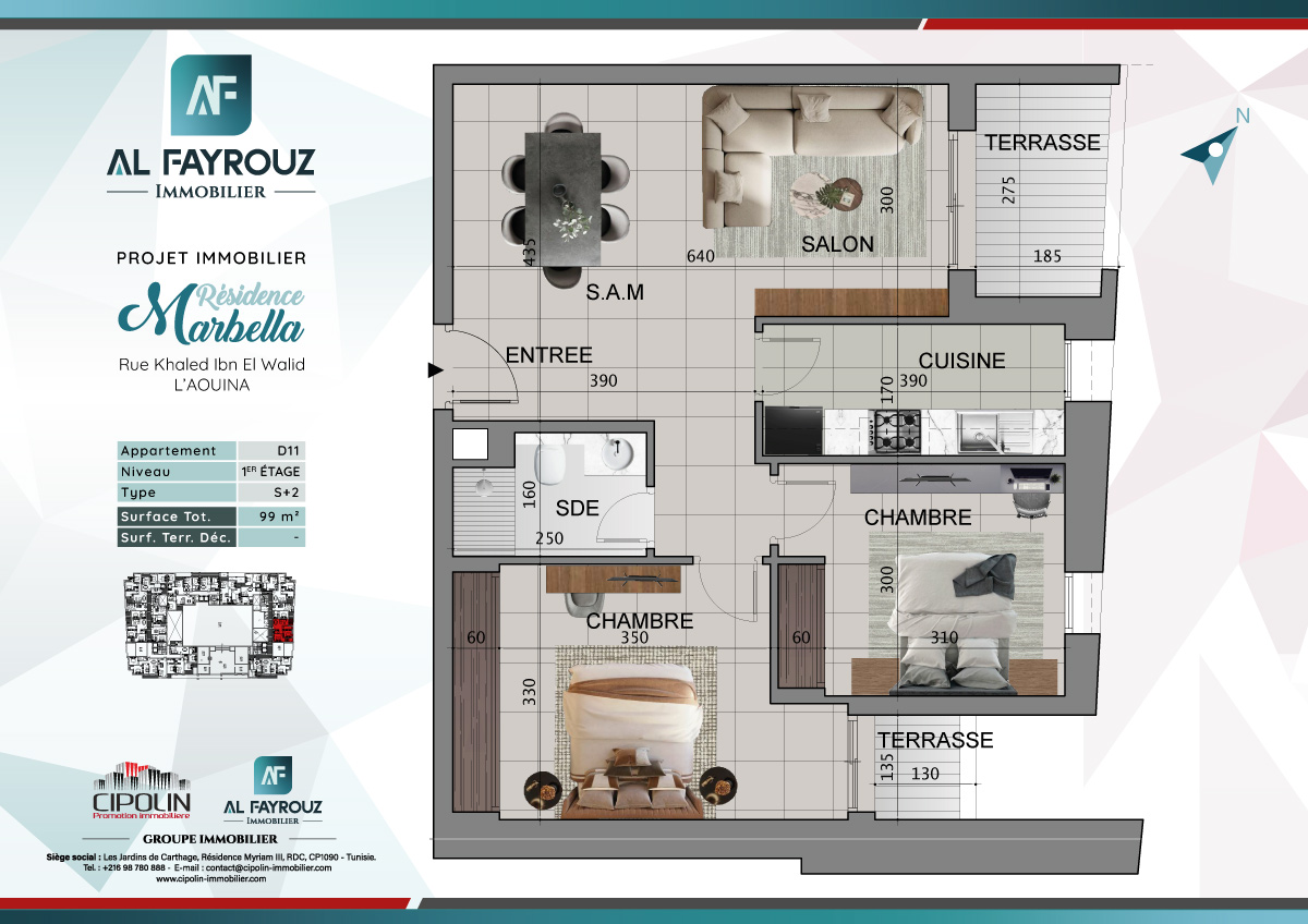 Plan de l'appartement D11 de la résidence Marbella