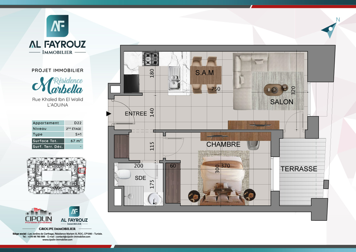 Plan de l'appartement D22 de la résidence Marbella