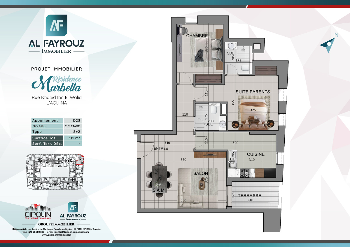 Plan de l'appartement D23 de la résidence Marbella