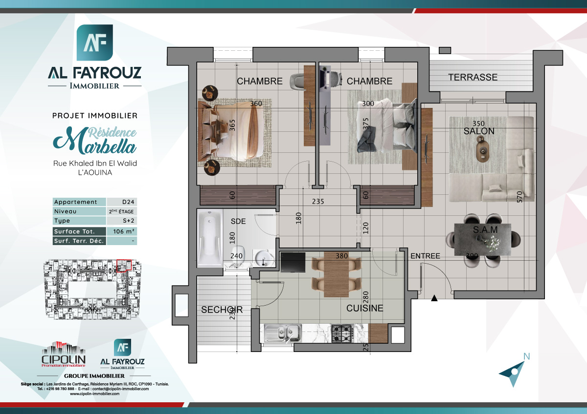 Plan de l'appartement D24 de la résidence Marbella
