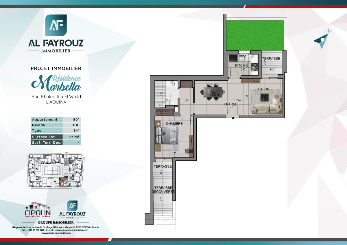 Plan de l'appartement E01 de la résidence Marbella