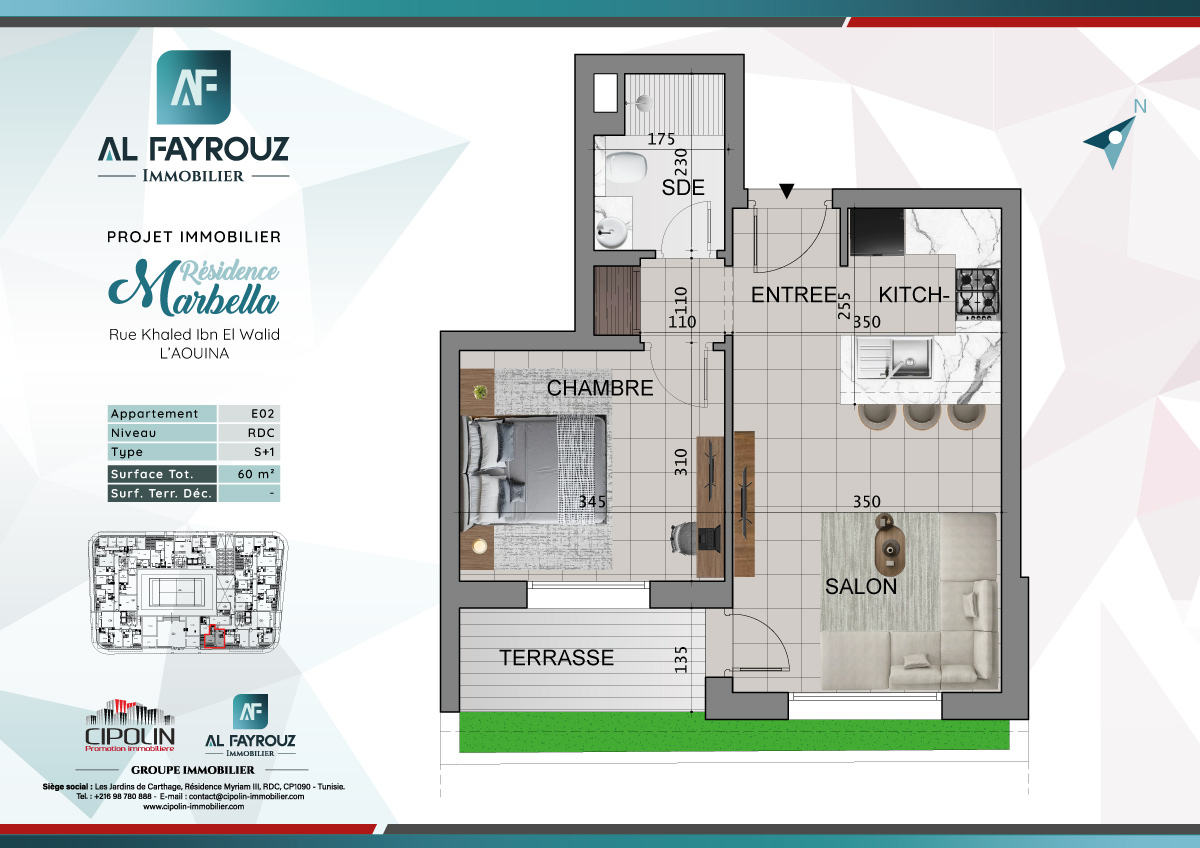 Plan de l'appartement E02 de la résidence Marbella