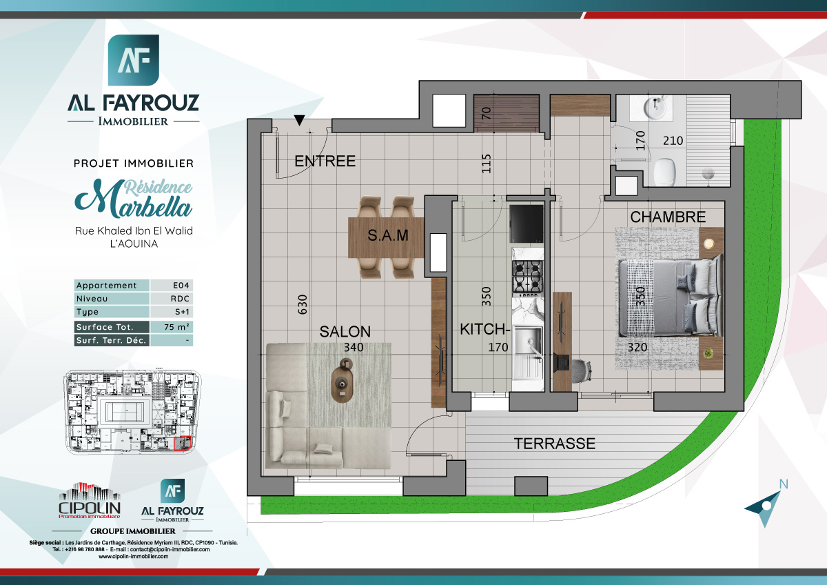 Plan de l'appartement E04 de la résidence Marbella