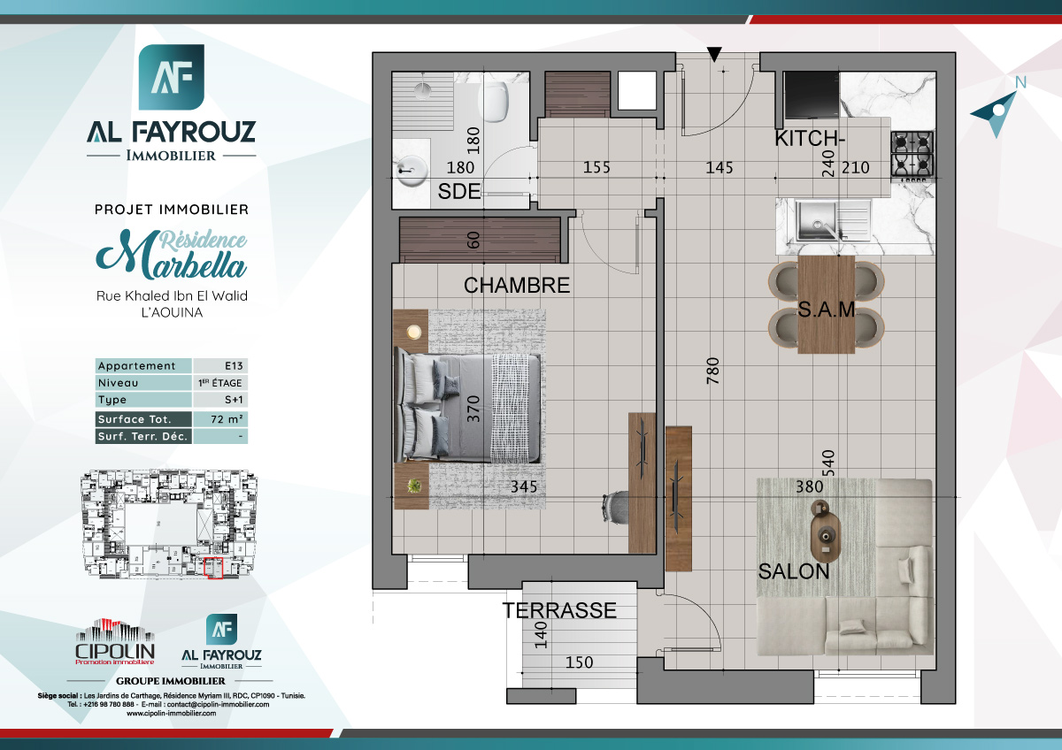 Plan de l'appartement E13 de la résidence Marbella