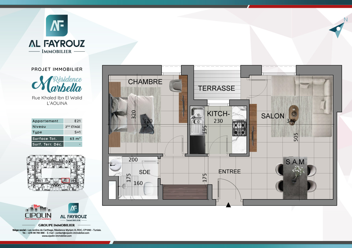 Plan de l'appartement E21 de la résidence Marbella