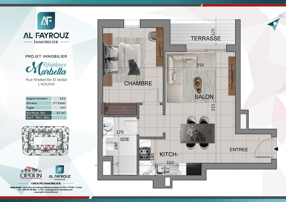 Plan de l'appartement E22 de la résidence Marbella