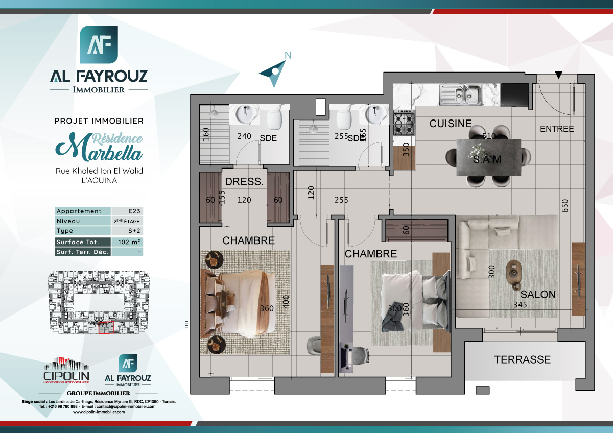 Plan de l'appartement E23 de la résidence Marbella