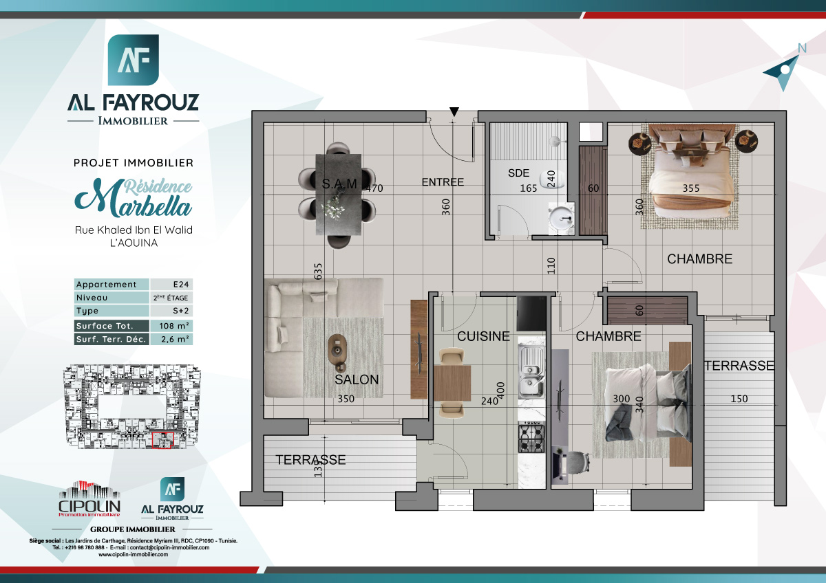 Plan de l'appartement E24 de la résidence Marbella