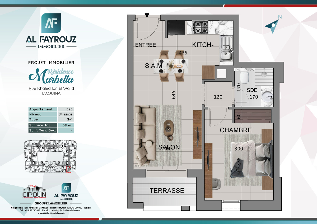 Plan de l'appartement E25 de la résidence Marbella