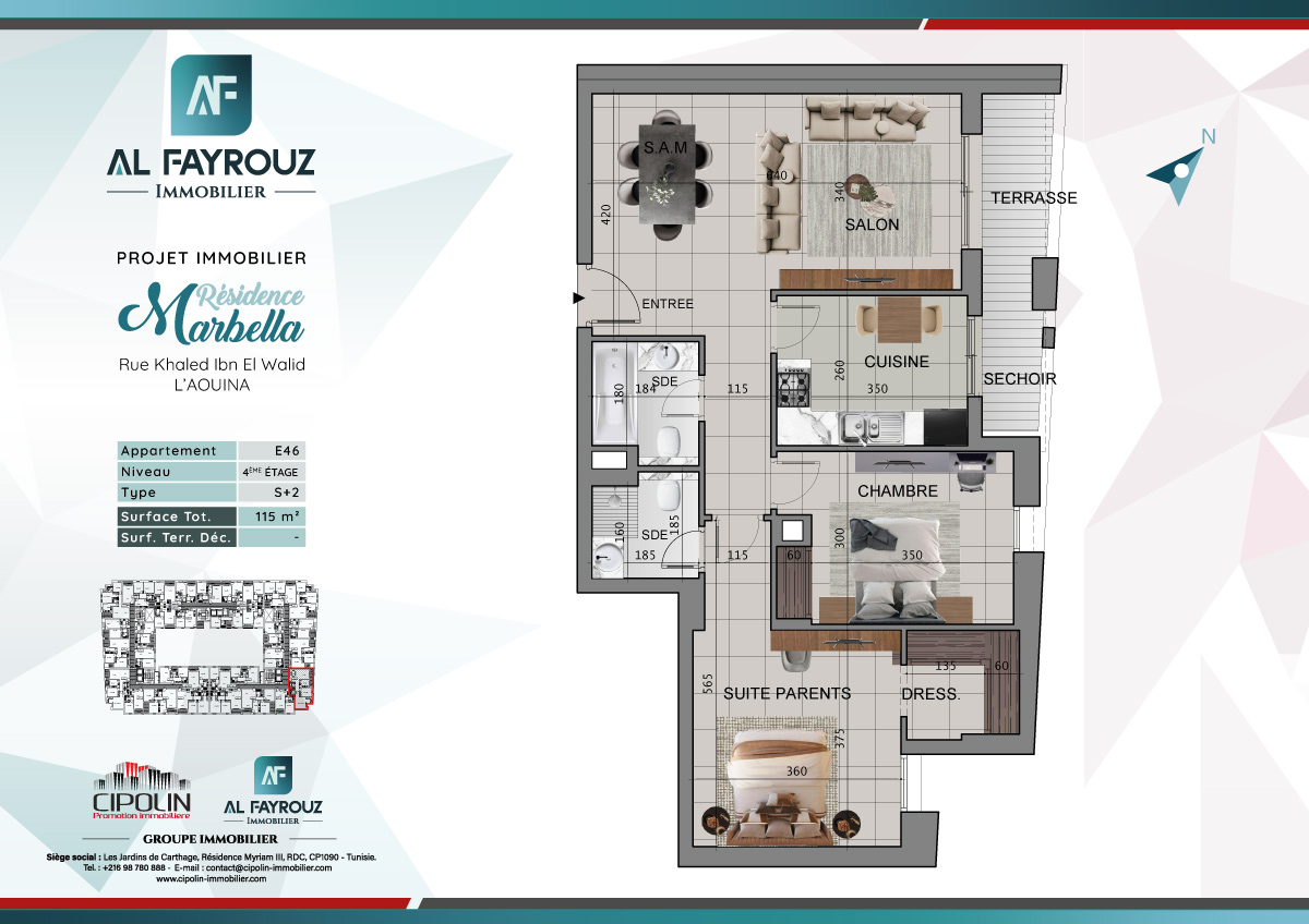 Plan de l'appartement E46 de la résidence Marbella